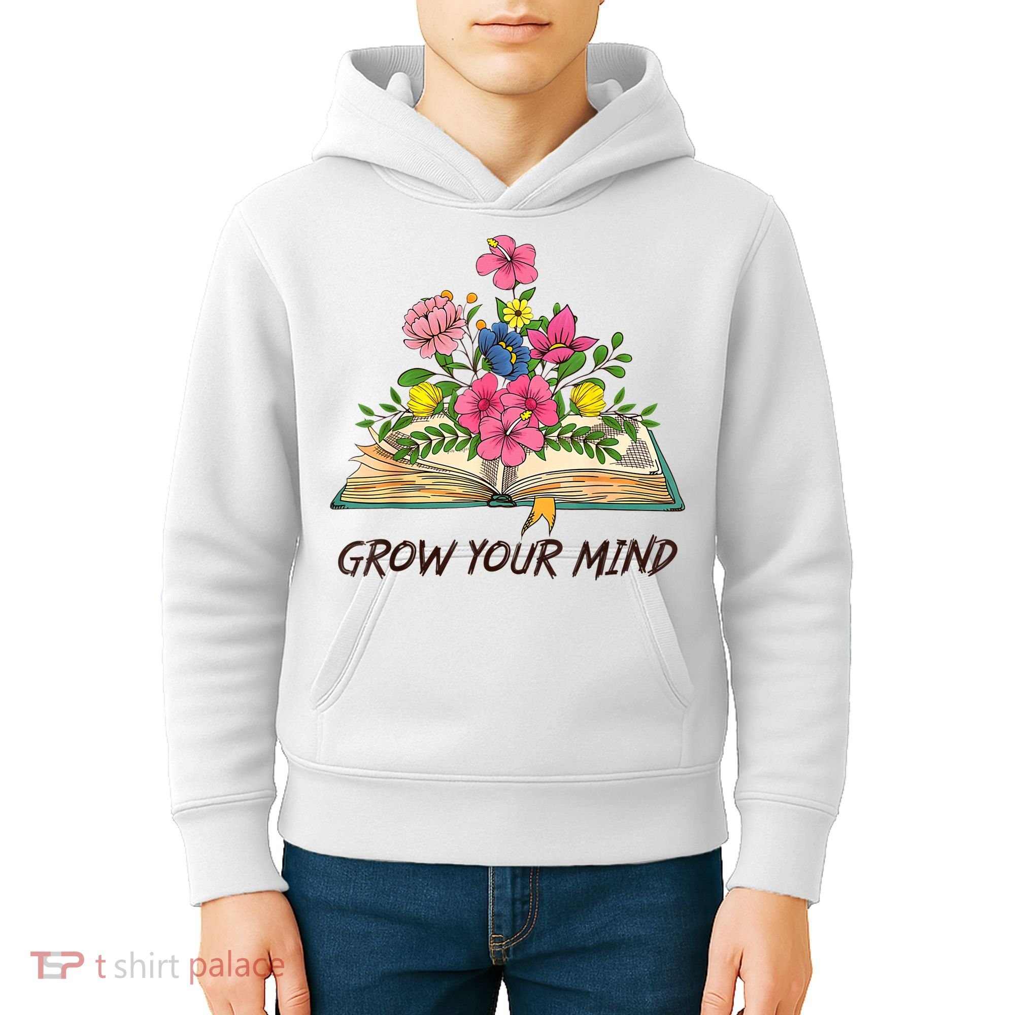 Book Lover Librarian Grow Your Mind Reading Teacher Flower Kids Hoodie