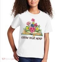 Book Lover Librarian Grow Your Mind Reading Teacher Flower Kids T-Shirt thumb 2