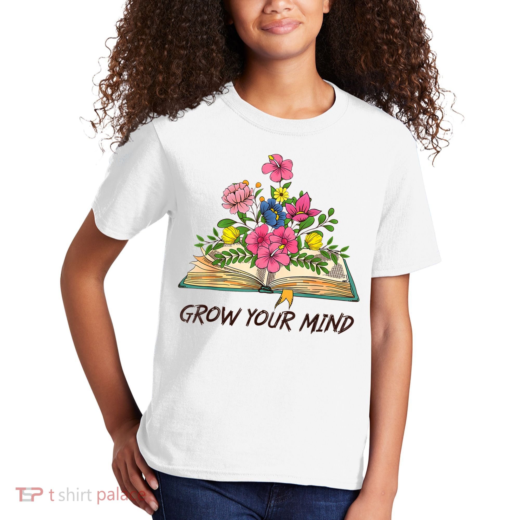 Book Lover Librarian Grow Your Mind Reading Teacher Flower Kids T-Shirt