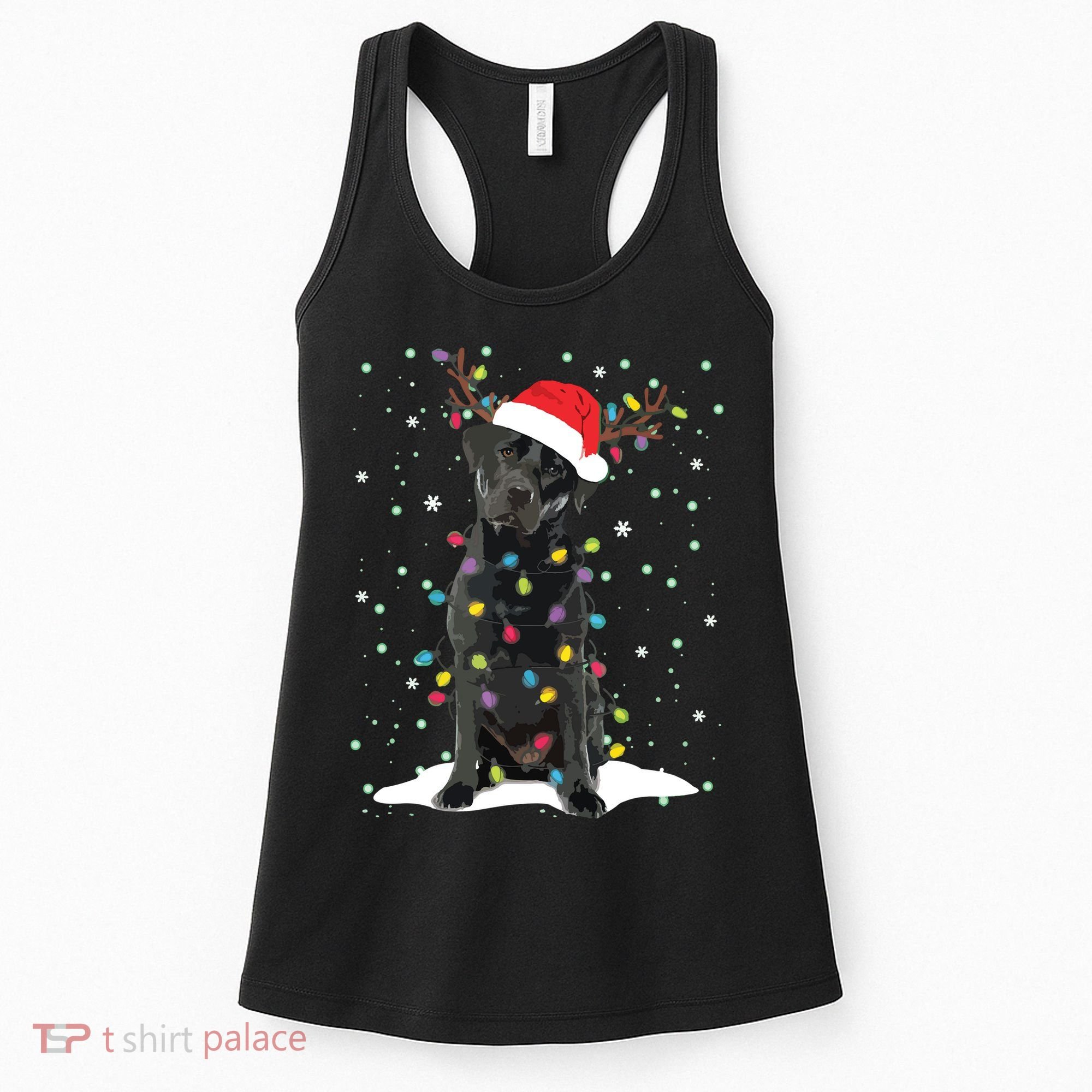 Black Lab Labrador Christmas Tree Light Pajama Dog Xmas Women's Tank Top