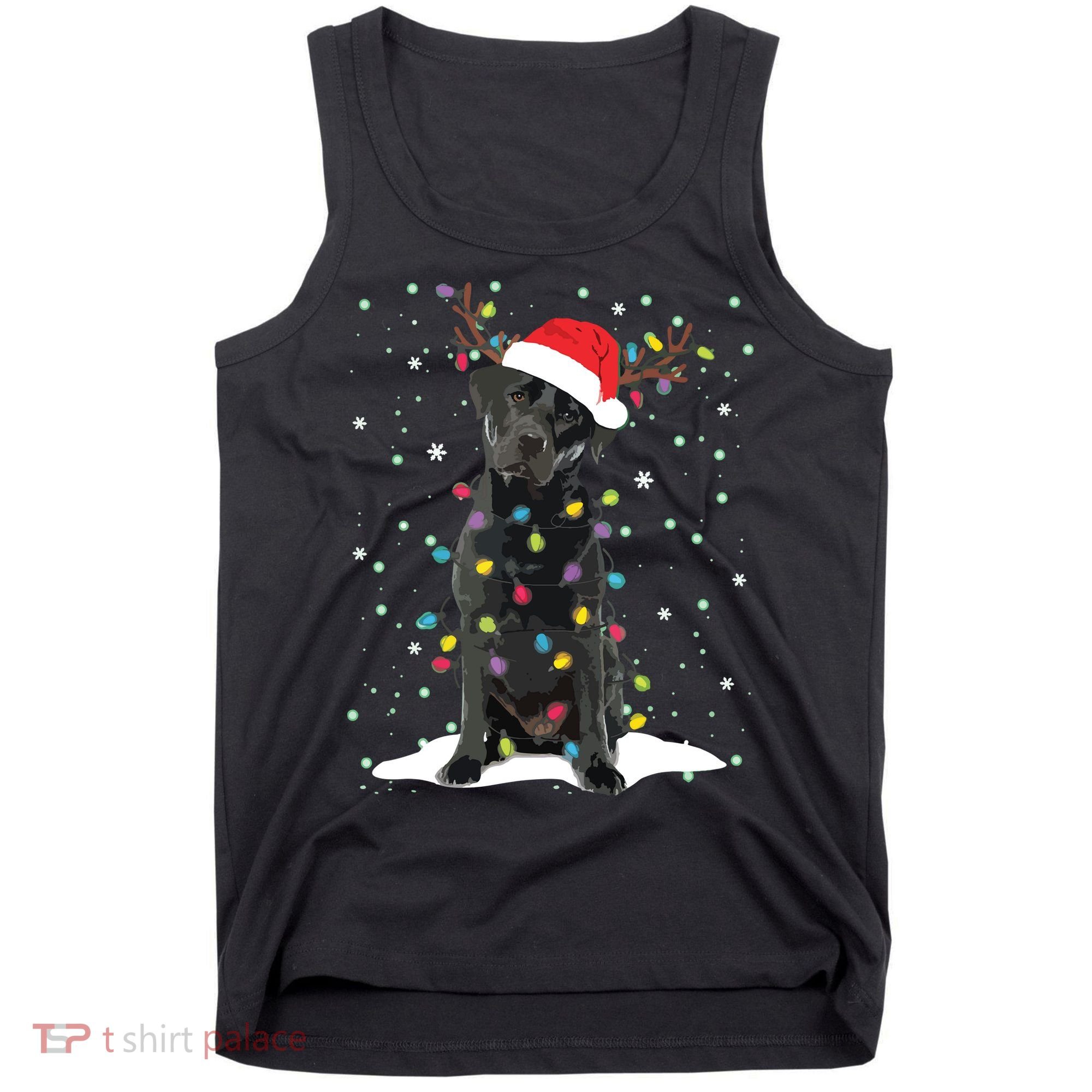 Black Lab Labrador Christmas Tree Light Pajama Dog Xmas Tank Top
