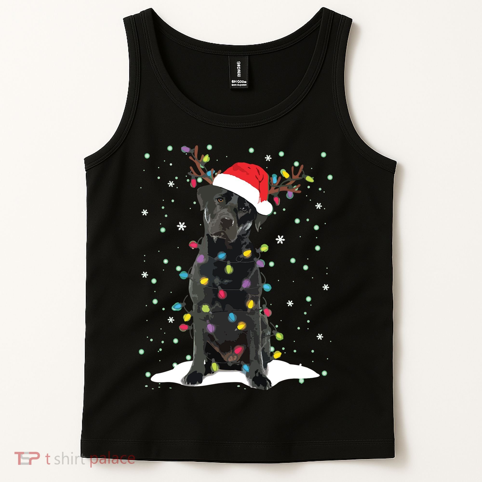 Black Lab Labrador Christmas Tree Light Pajama Dog Xmas Tank Top