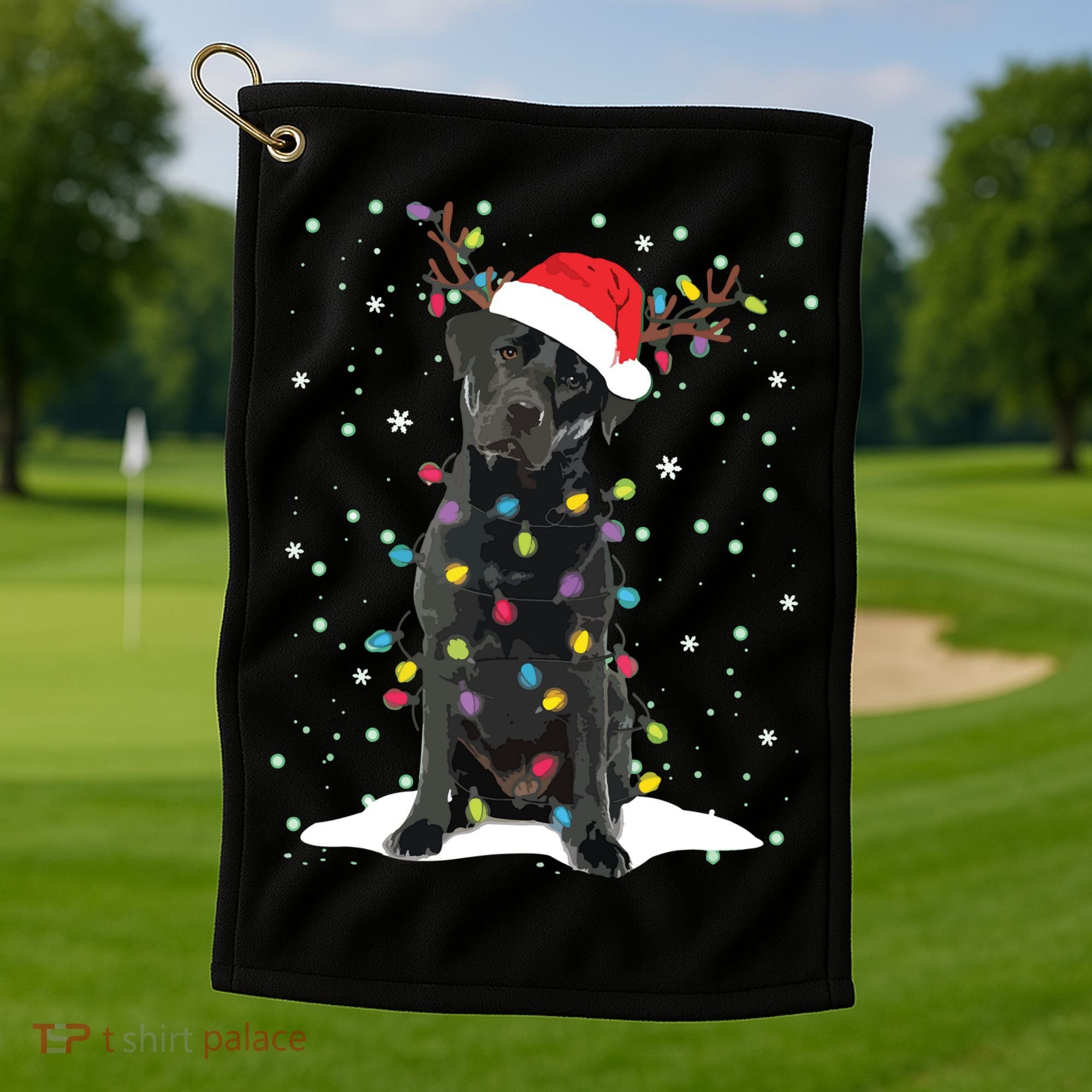 Black Lab Labrador Christmas Tree Light Pajama Dog Xmas Golf Towel