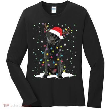 Black Lab Labrador Christmas Tree Light Pajama Dog Xmas Women's Long Sleeve Shirt