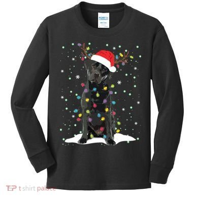 Black Lab Labrador Christmas Tree Light Pajama Dog Xmas Kids Long Sleeve Shirt