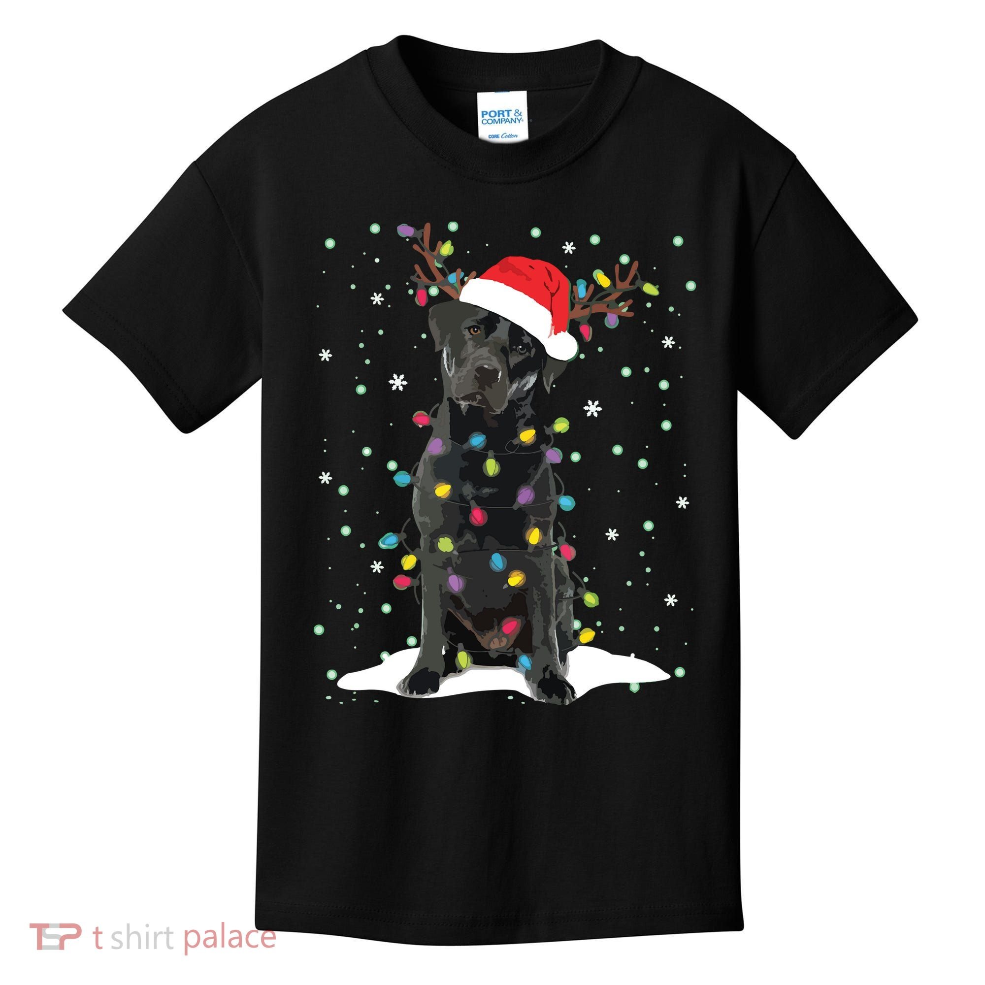 Black Lab Labrador Christmas Tree Light Pajama Dog Xmas Kids T-Shirt