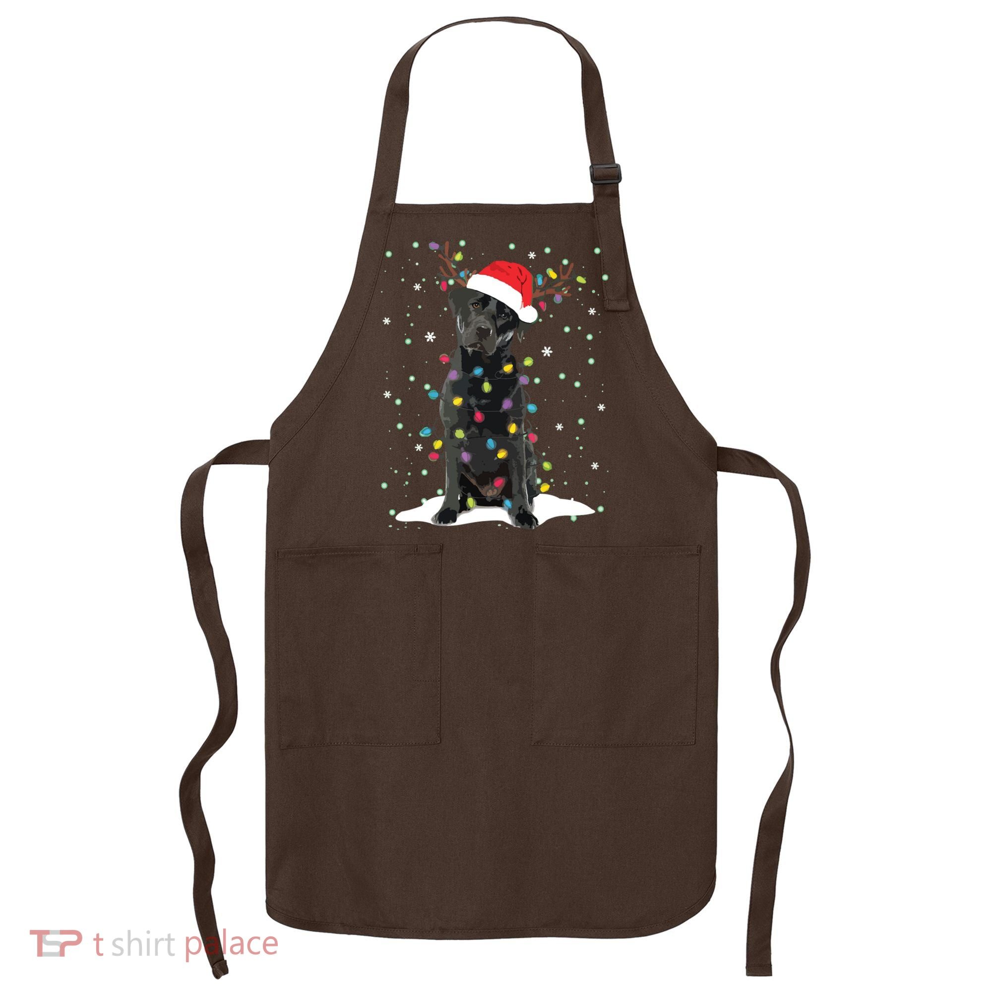 Black Lab Labrador Christmas Tree Light Pajama Dog Xmas Apron