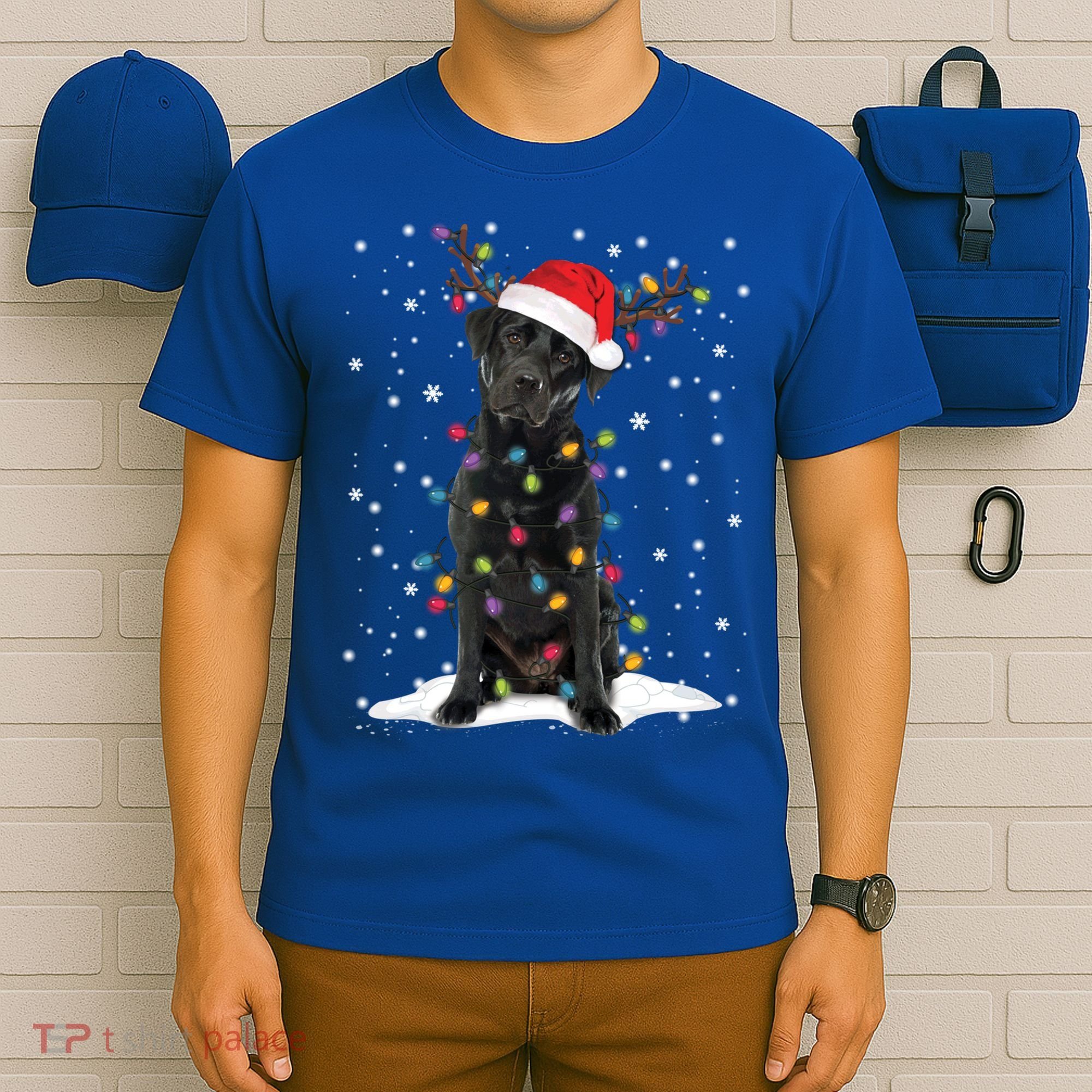 Black Lab Labrador Christmas Tree Light Pajama Dog Xmas Gift T-Shirt