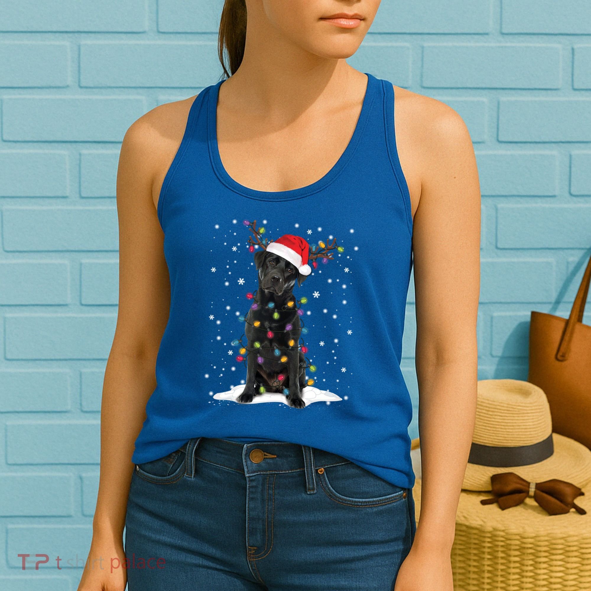 Black Lab Labrador Christmas Tree Light Pajama Dog Xmas Gift Women's Tank Top