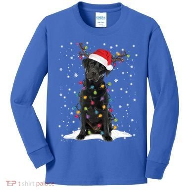 Black Lab Labrador Christmas Tree Light Pajama Dog Xmas Gift Kids Long Sleeve Shirt
