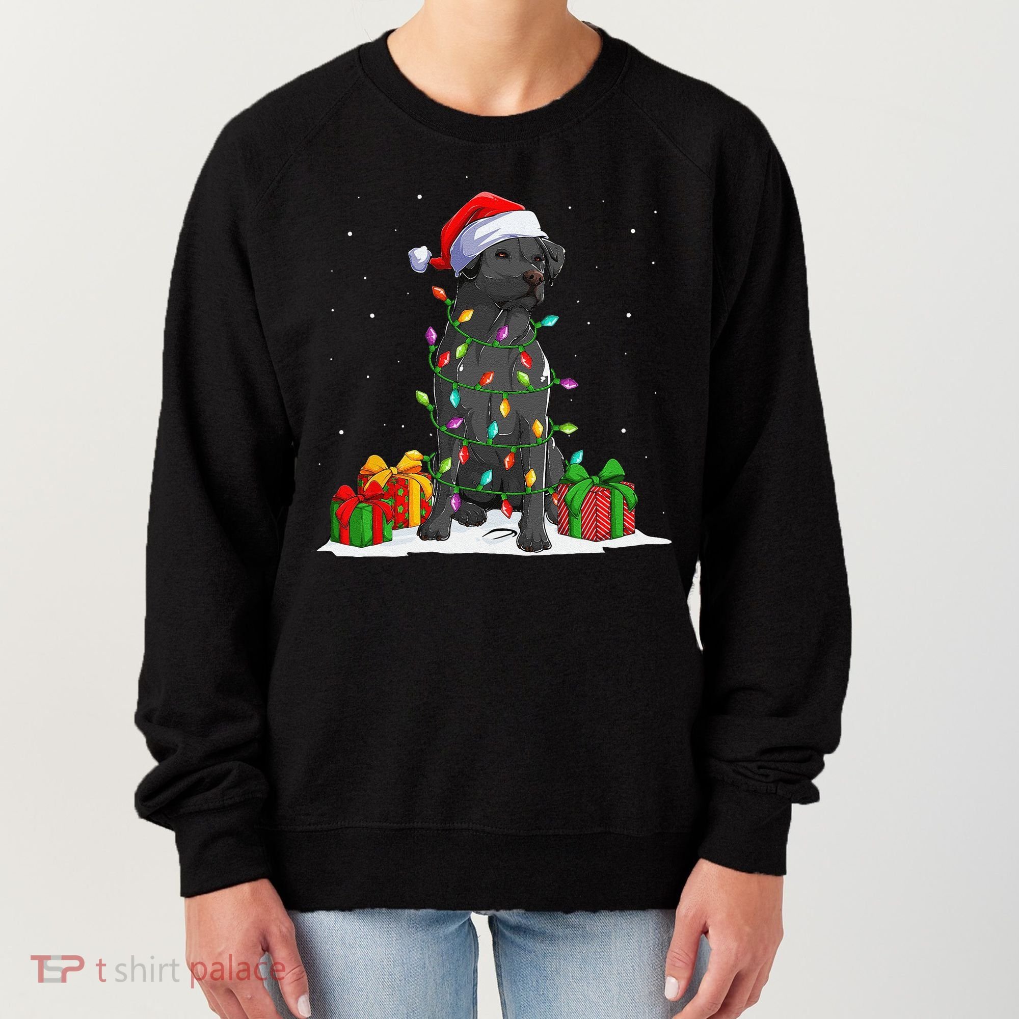 Black Lab Labrador Christmas Lights Pajama Dog Lover Xmas Women's Sweatshirt