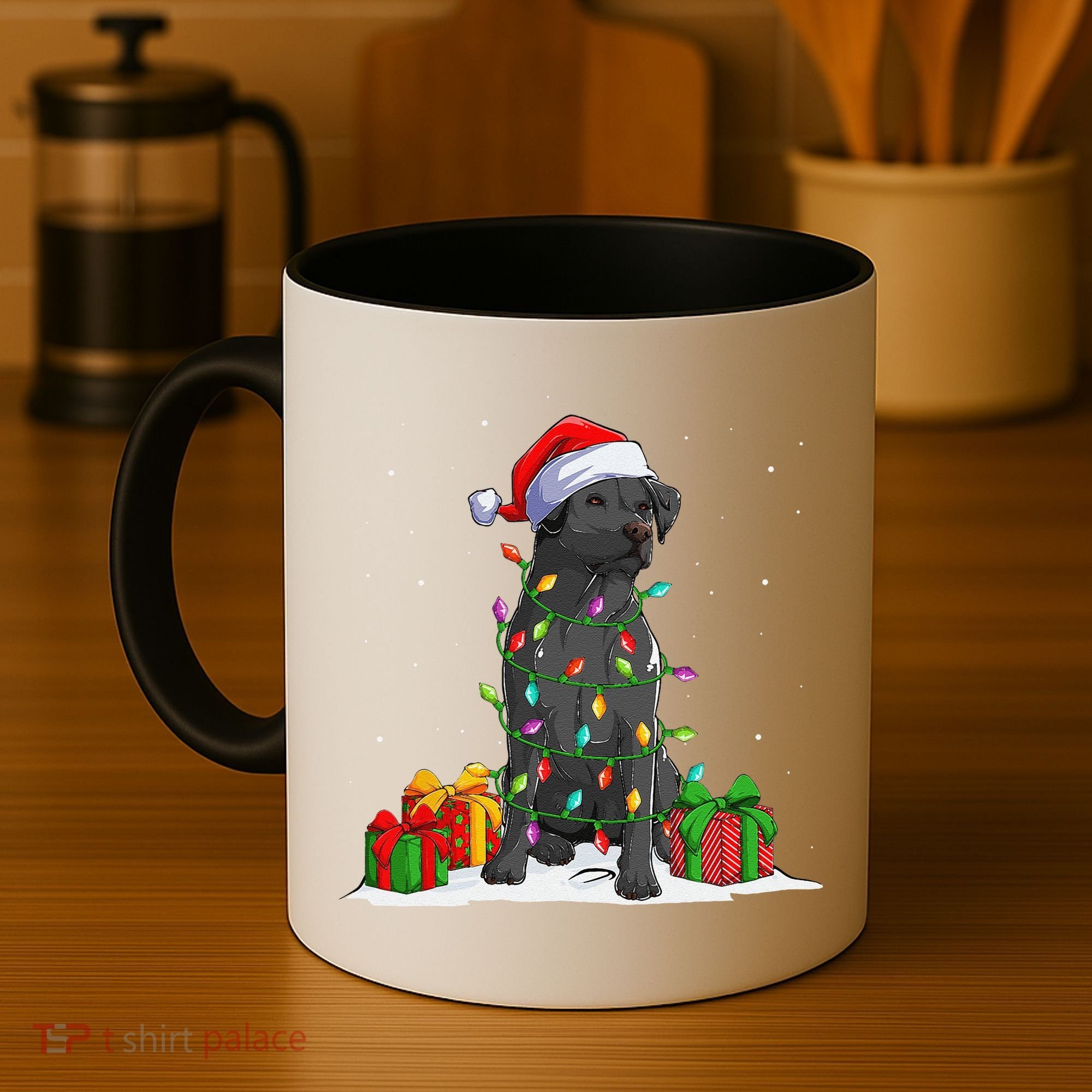 Black Lab Labrador Christmas Lights Pajama Dog Lover Xmas Coffee Mug