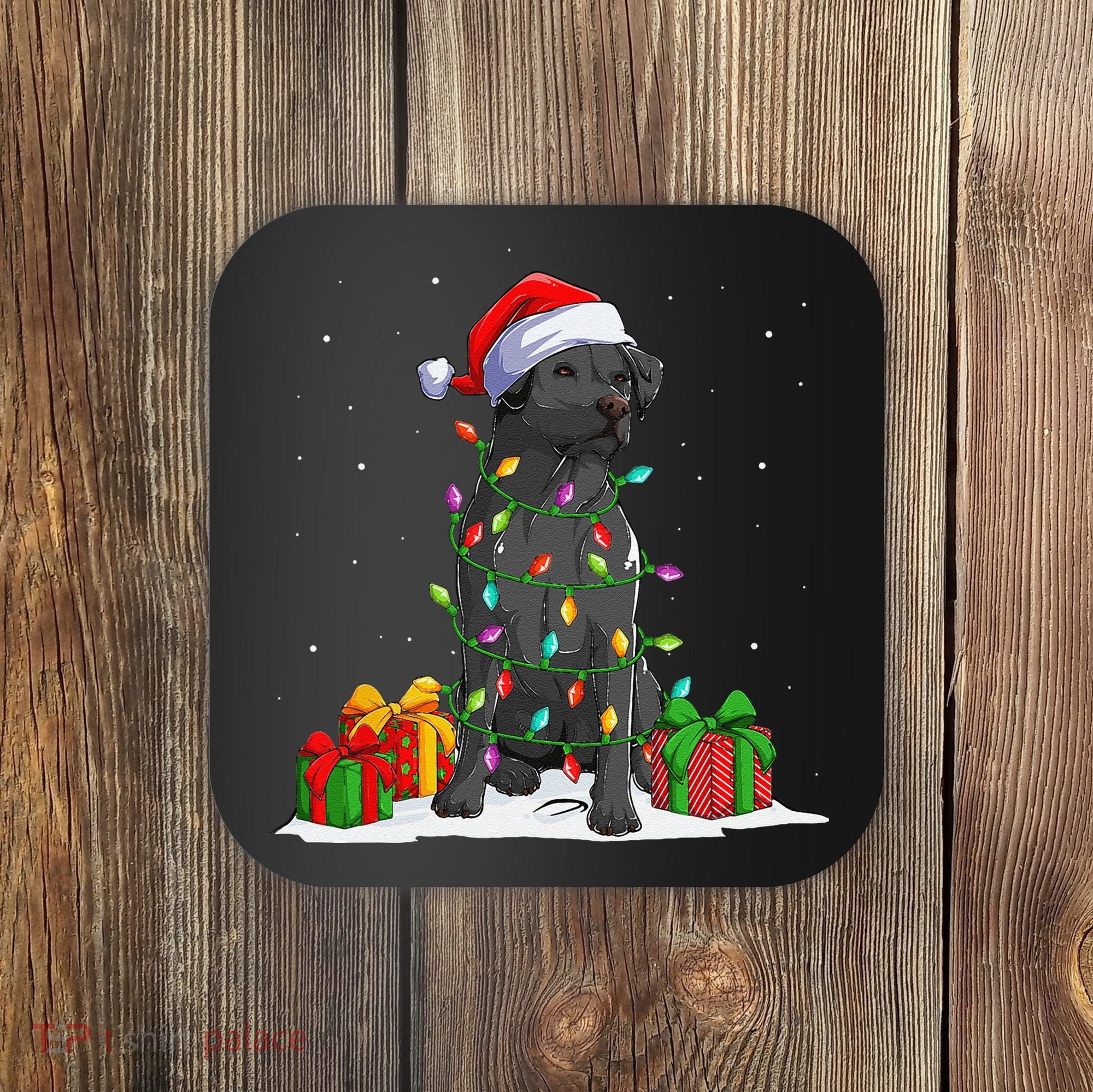 Black Lab Labrador Christmas Lights Pajama Dog Lover Xmas Coaster