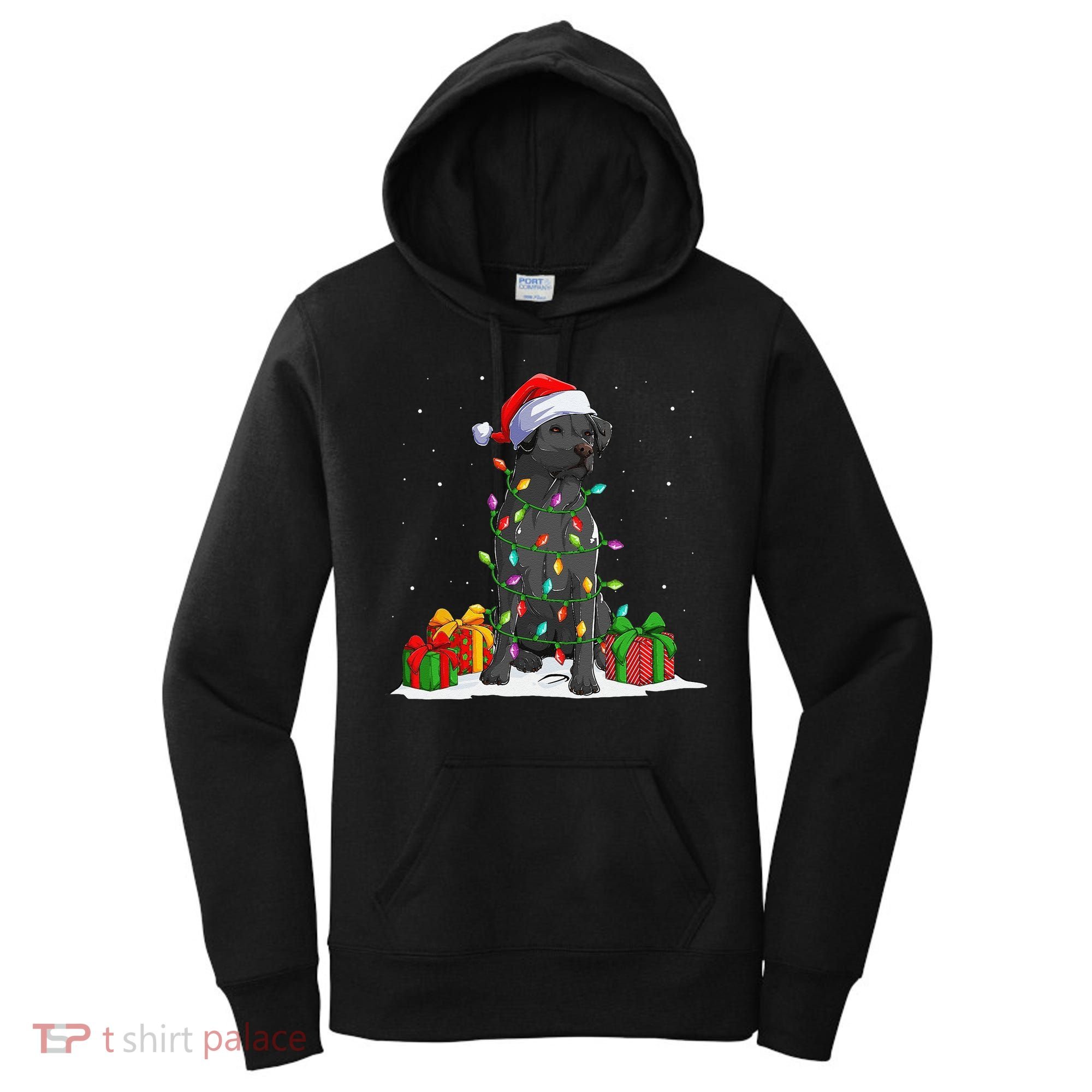 Black Lab Labrador Christmas Lights Pajama Dog Lover Xmas Women's Hoodie