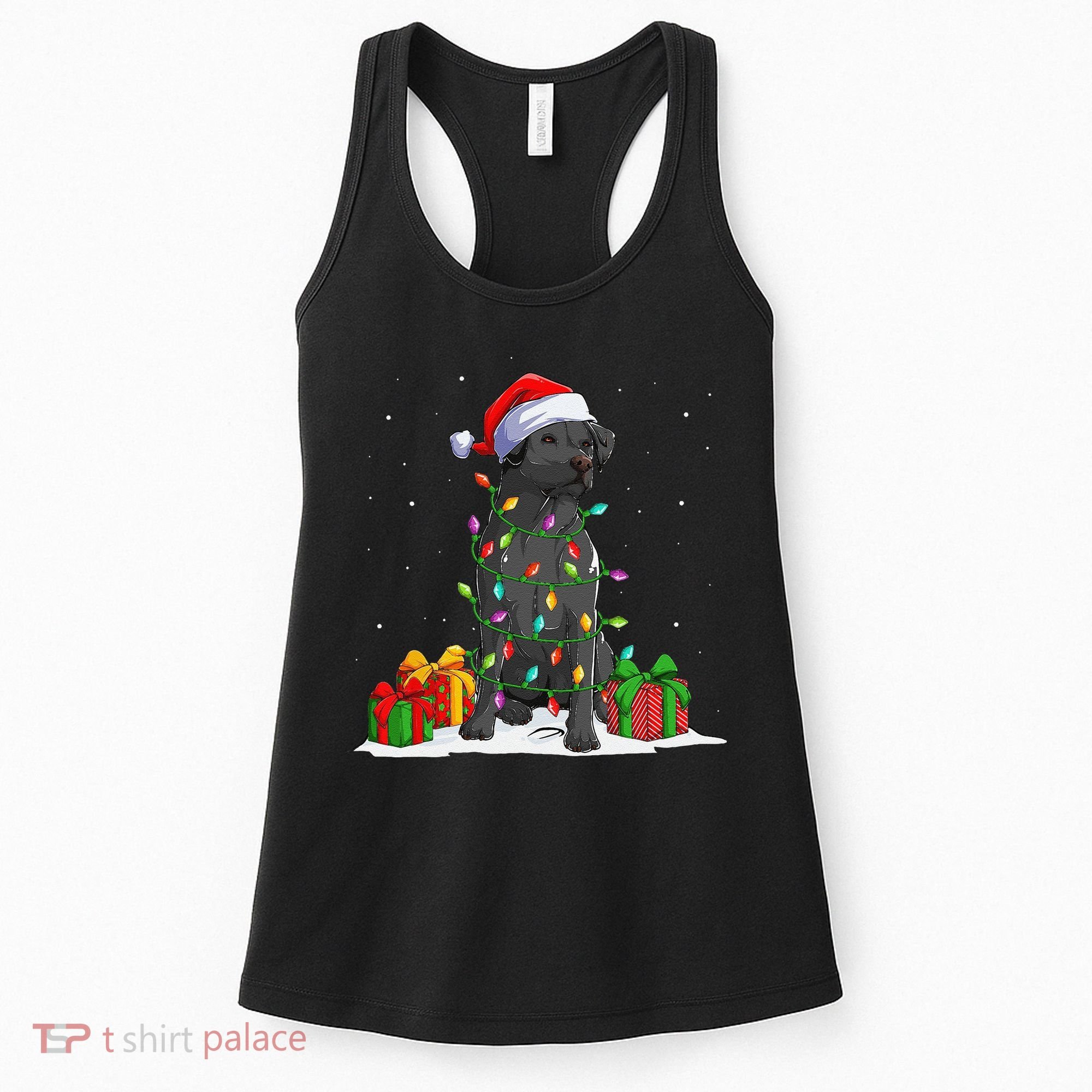 Black Lab Labrador Christmas Lights Pajama Dog Lover Xmas Women's Tank Top