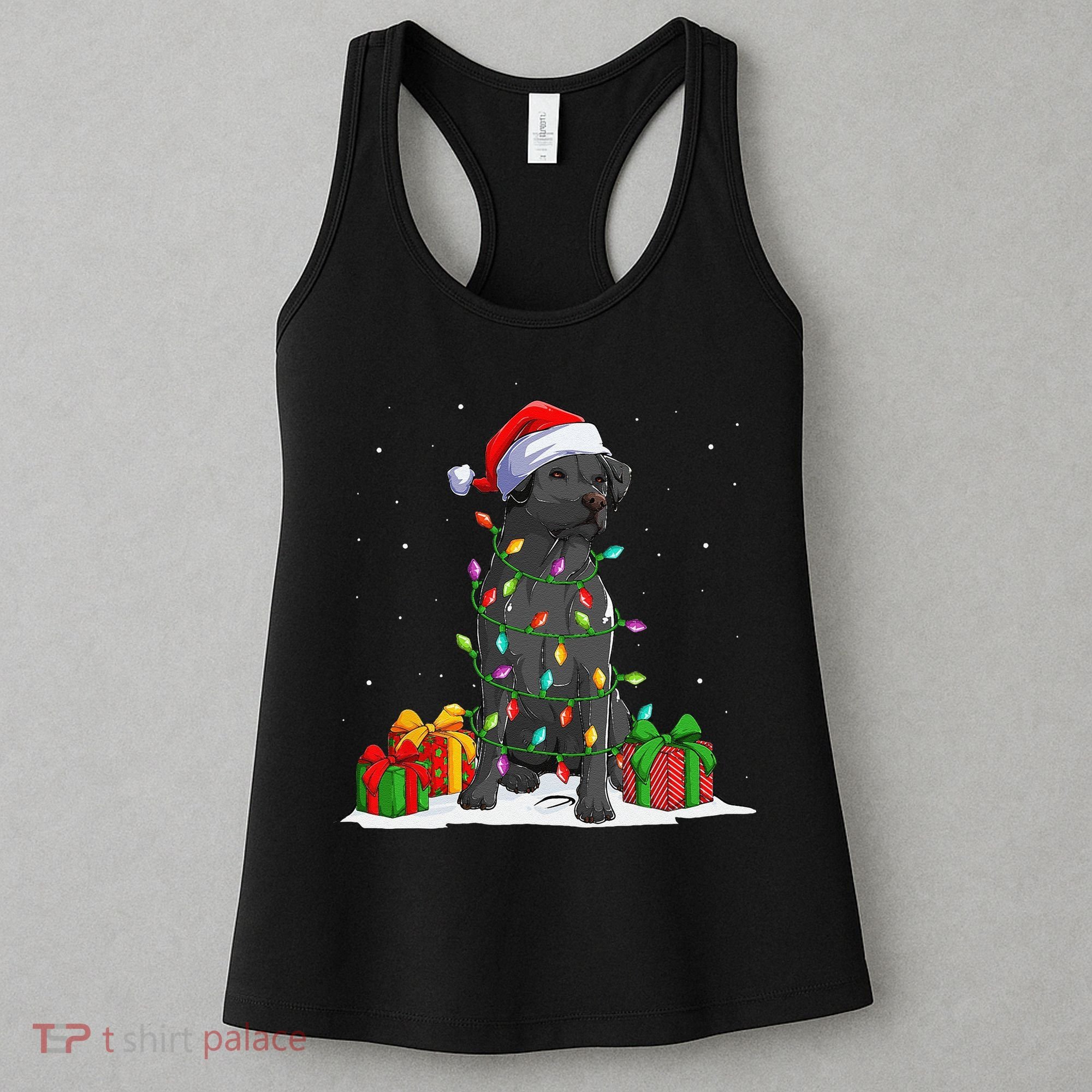 Black Lab Labrador Christmas Lights Pajama Dog Lover Xmas Women's Tank Top