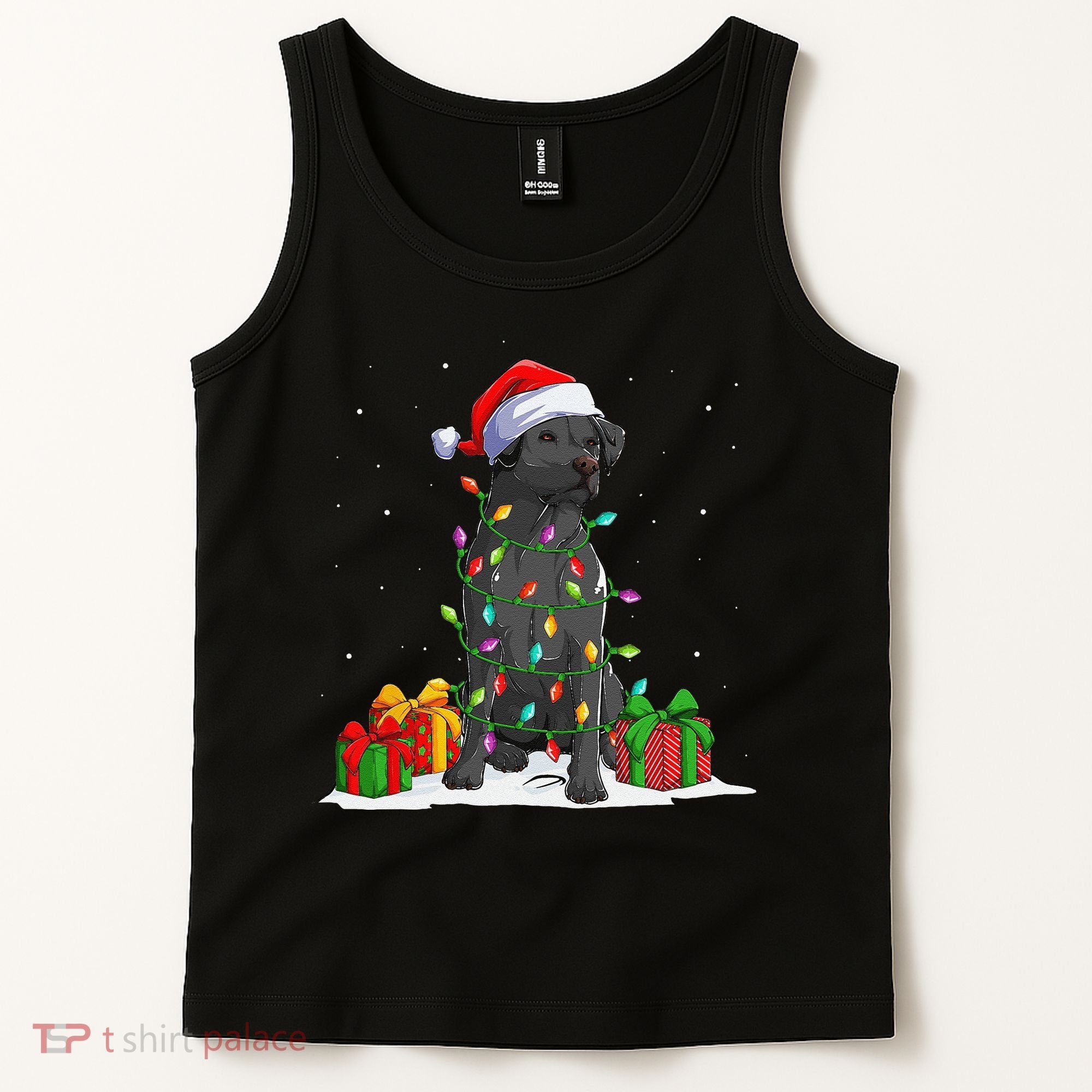 Black Lab Labrador Christmas Lights Pajama Dog Lover Xmas Tank Top