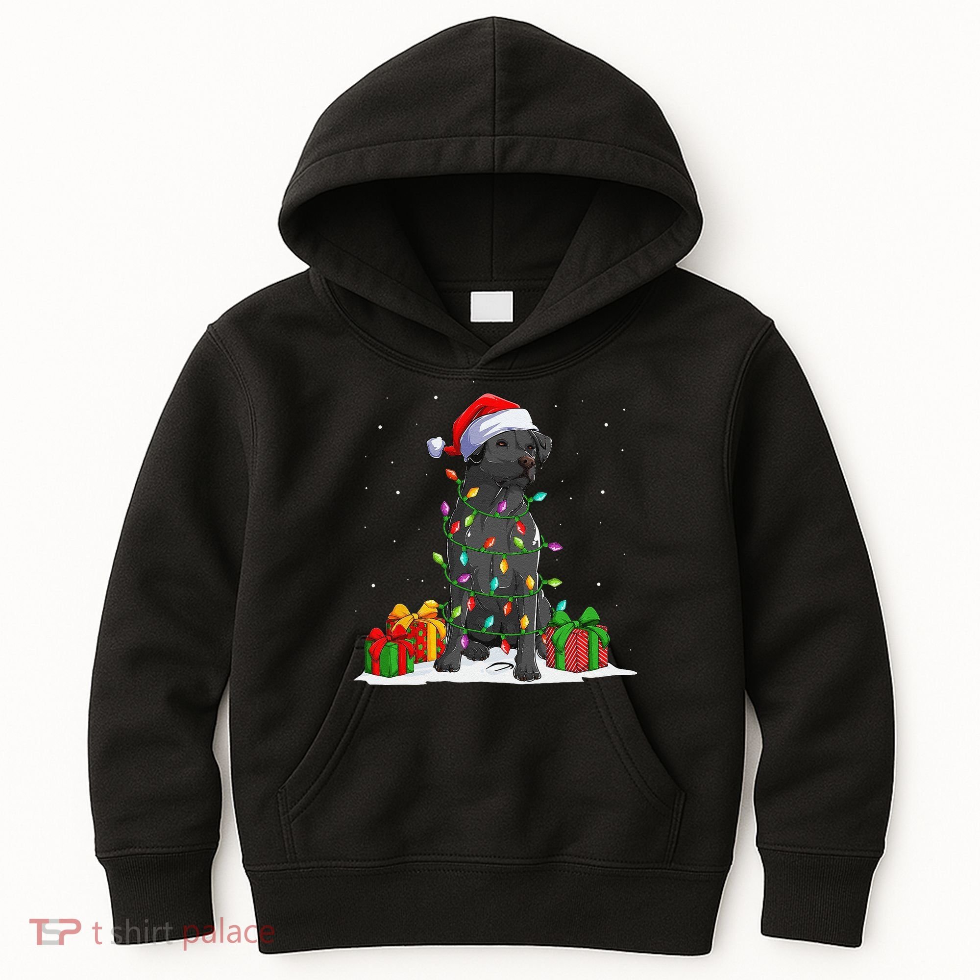 Black Lab Labrador Christmas Lights Pajama Dog Lover Xmas Kids Hoodie