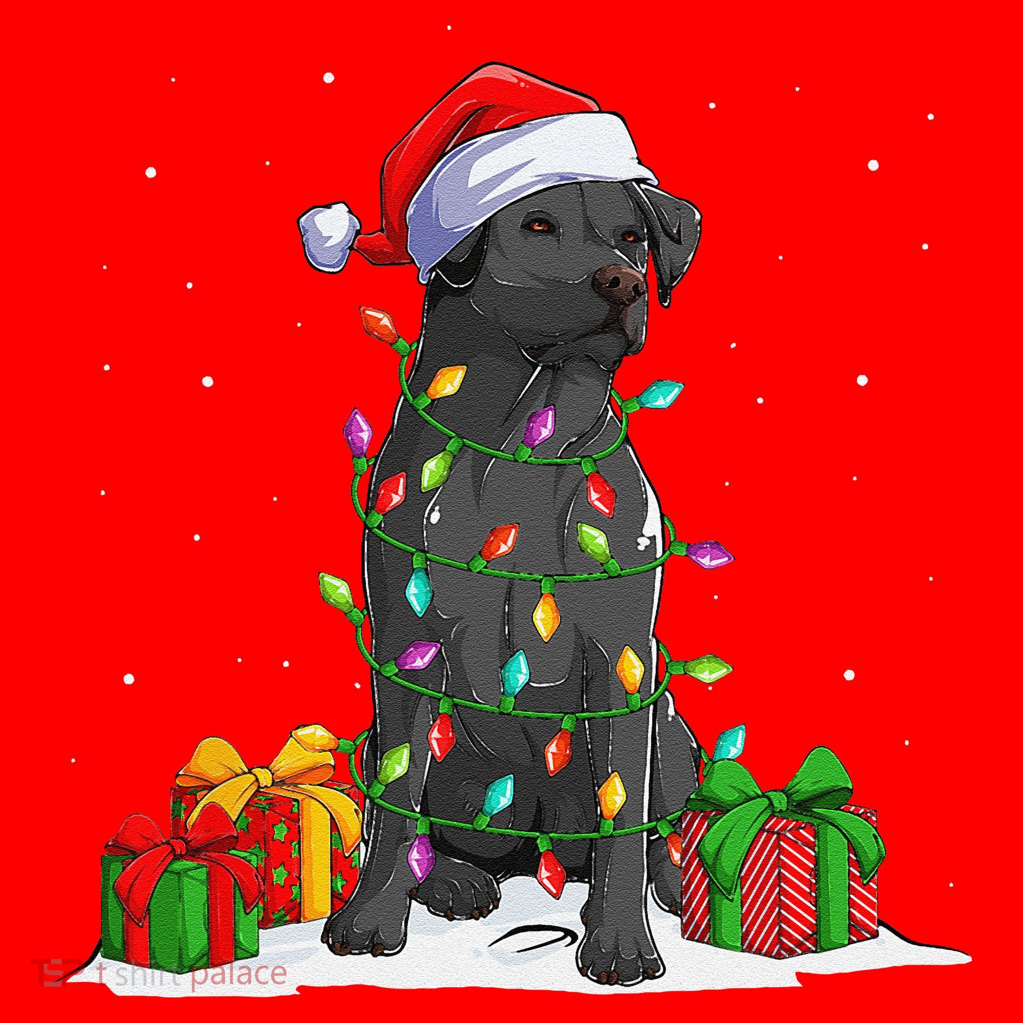Black Lab Labrador Christmas Lights Pajama Dog Lover Xmas Santa Hat