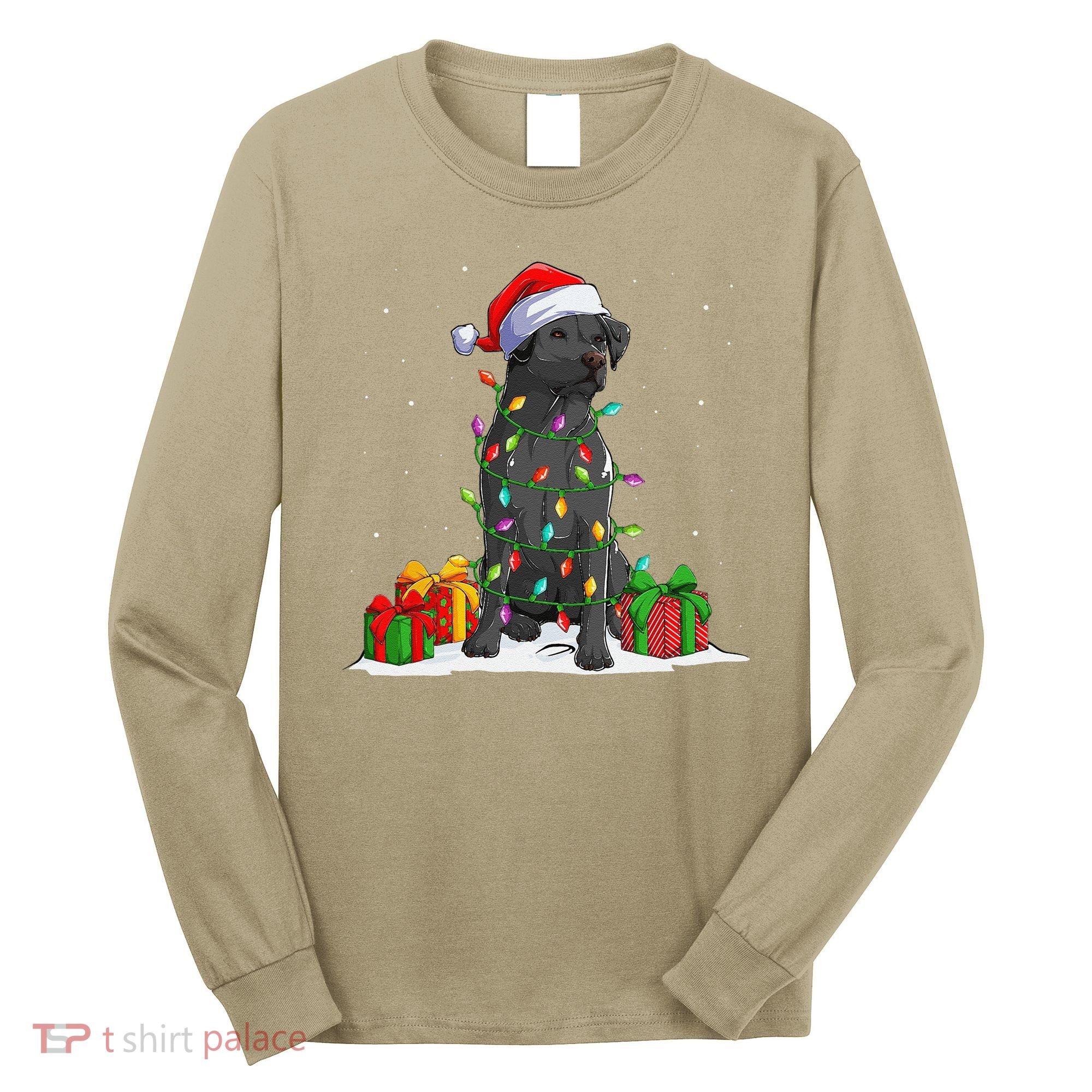 Black Lab Labrador Christmas Lights Pajama Dog Lover Xmas Long Sleeve Shirt