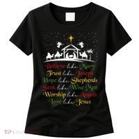 Believe Like Mary Trust Like Joseph Christian Nativity Scene Women's T-Shirt thumb 0