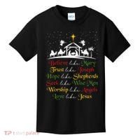 Believe Like Mary Trust Like Joseph Christian Nativity Scene Kids T-Shirt thumb 0