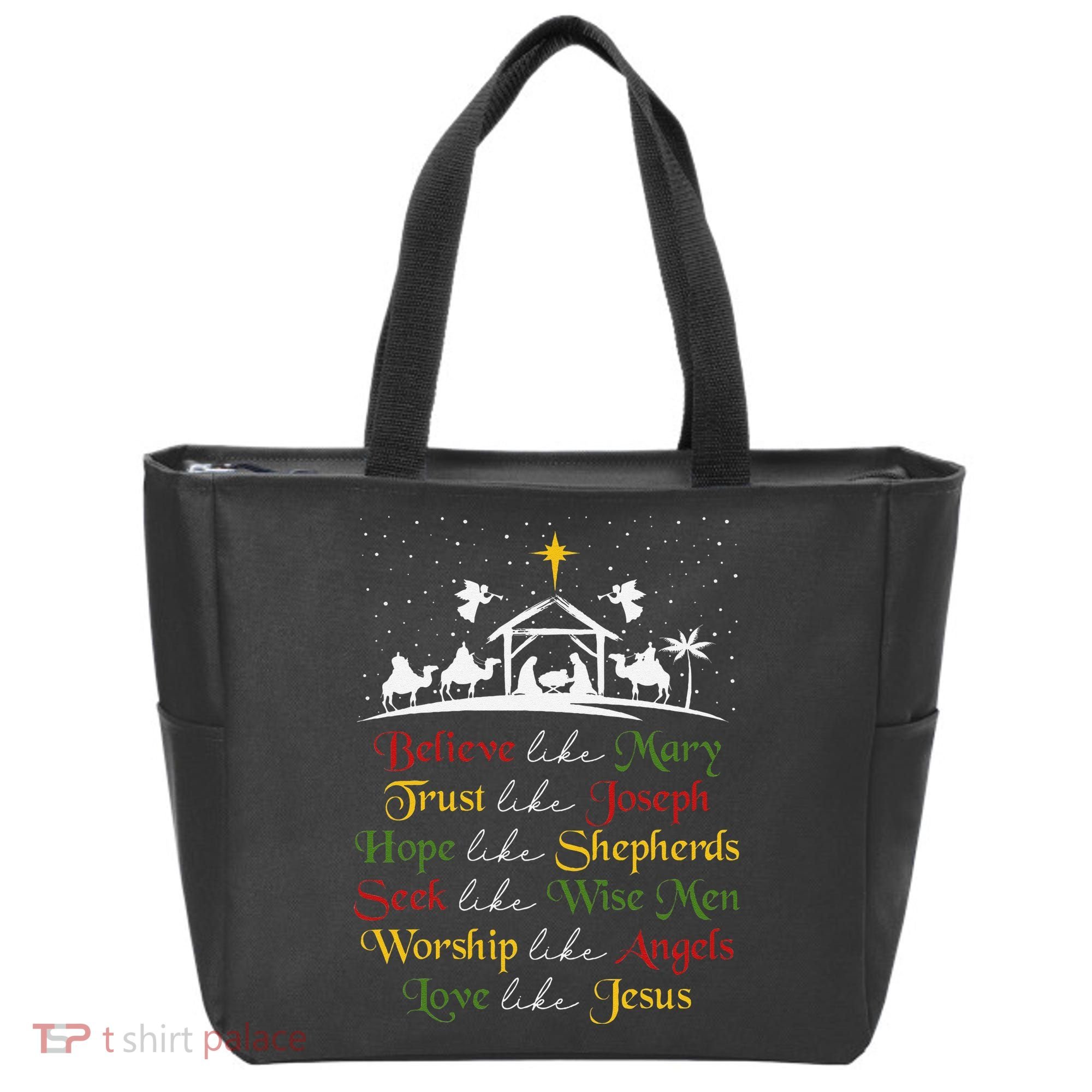 Believe Like Mary Trust Like Joseph Christian Nativity Scene Tote Bag