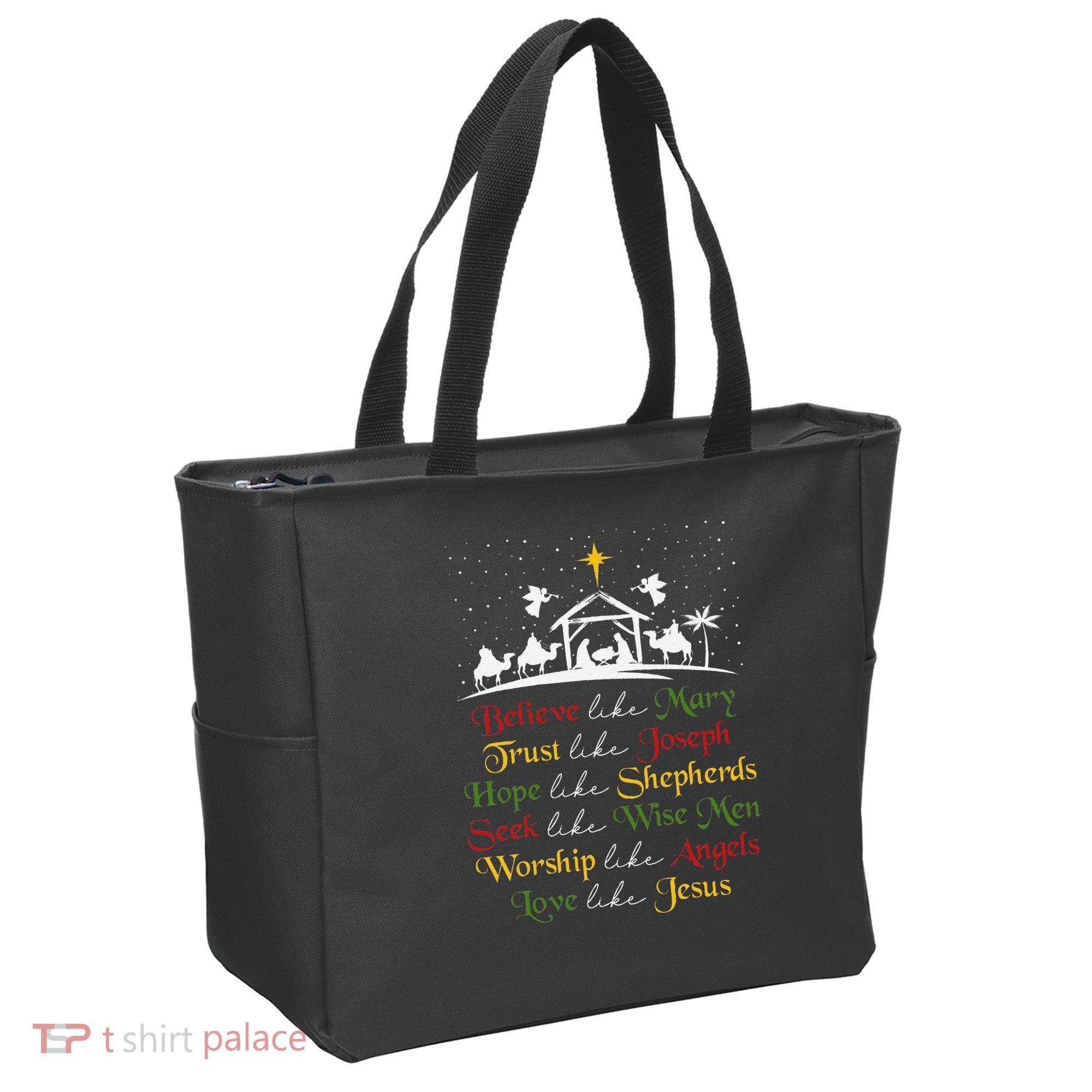Believe Like Mary Trust Like Joseph Christian Nativity Scene Tote Bag