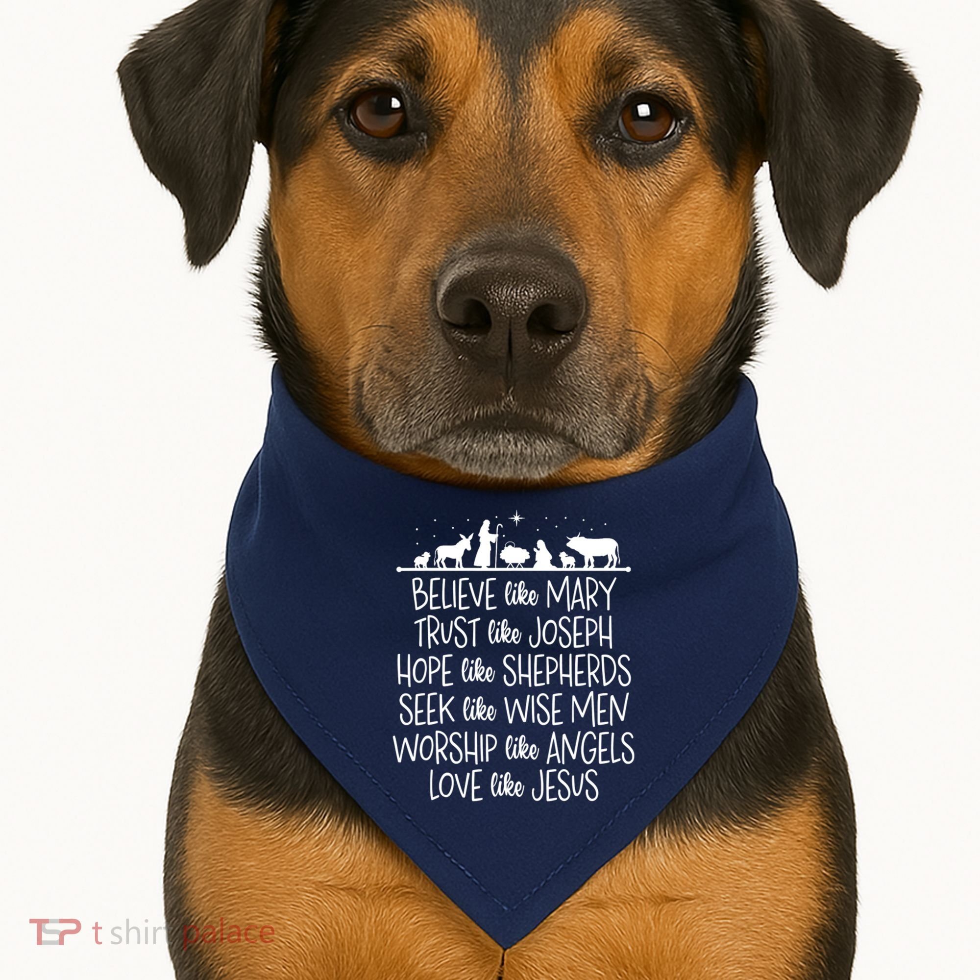 Believe Like Mary Trust Like Joseph Praying Christmas Hopes USA-Made Doggie Bandana