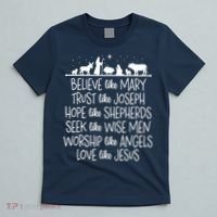 Believe Like Mary Trust Like Joseph Praying Christmas Hopes T-Shirt thumb 5