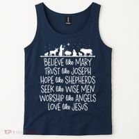 Believe Like Mary Trust Like Joseph Praying Christmas Hopes Tank Top thumb 2