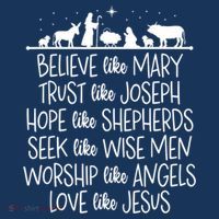 Believe Like Mary Trust Like Joseph Praying Christmas Hopes Kids Sweatshirt thumb 2