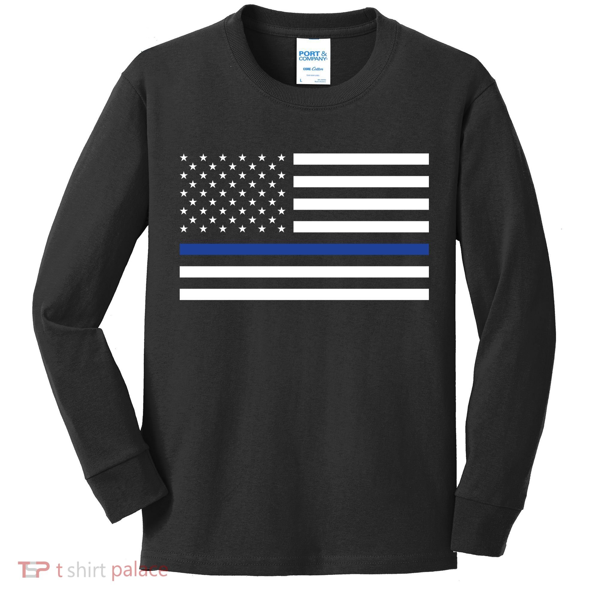 Blue Lives Matter Flag Kids Long Sleeve Shirt