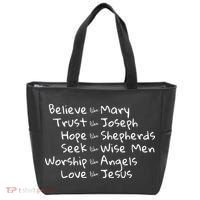 Believe Like Mary And Trust Like Joseph Christmas Tote Bag thumb 0