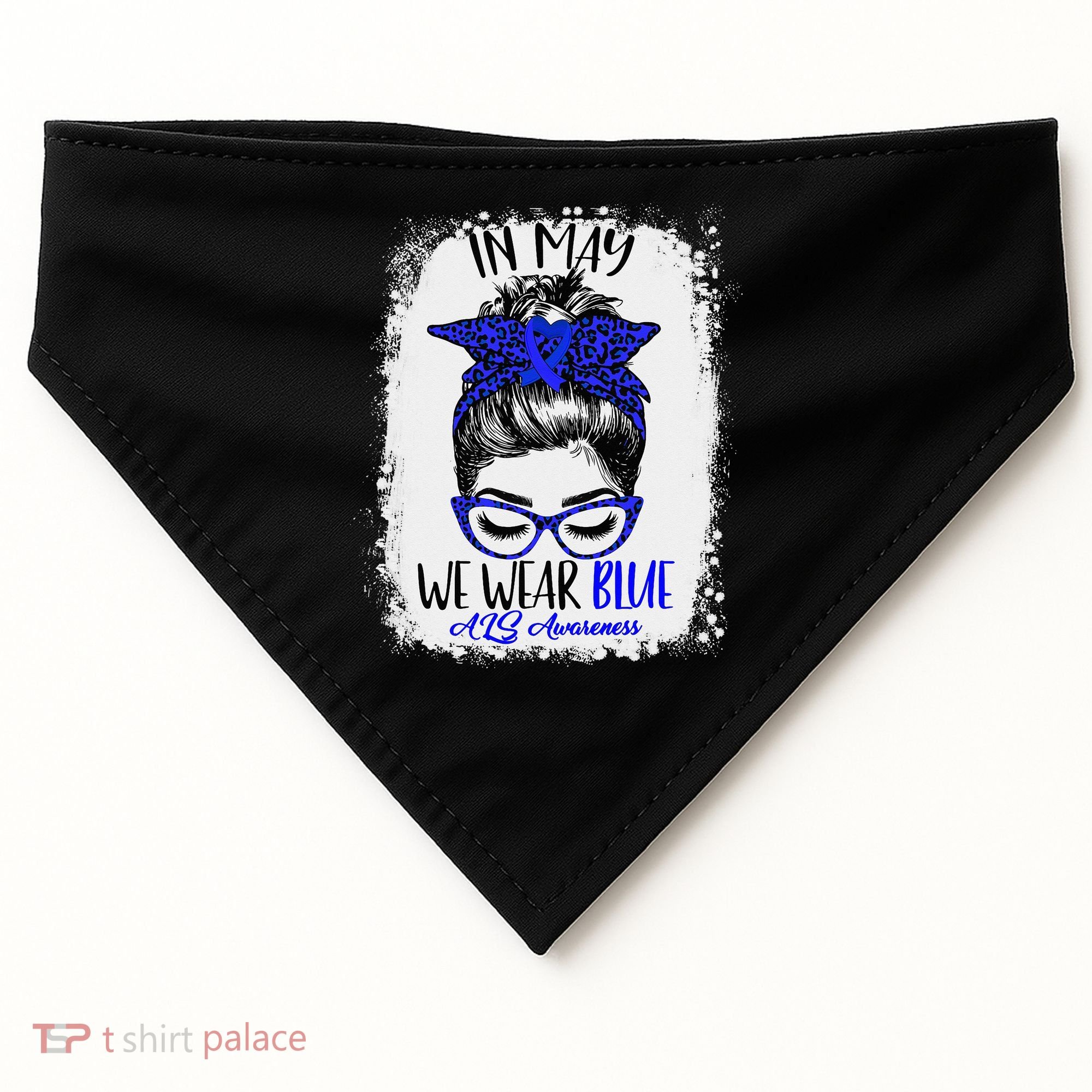 Bleached Leopard Messy Bun In May We Wear Blue ALS Awareness USA-Made Doggie Bandana