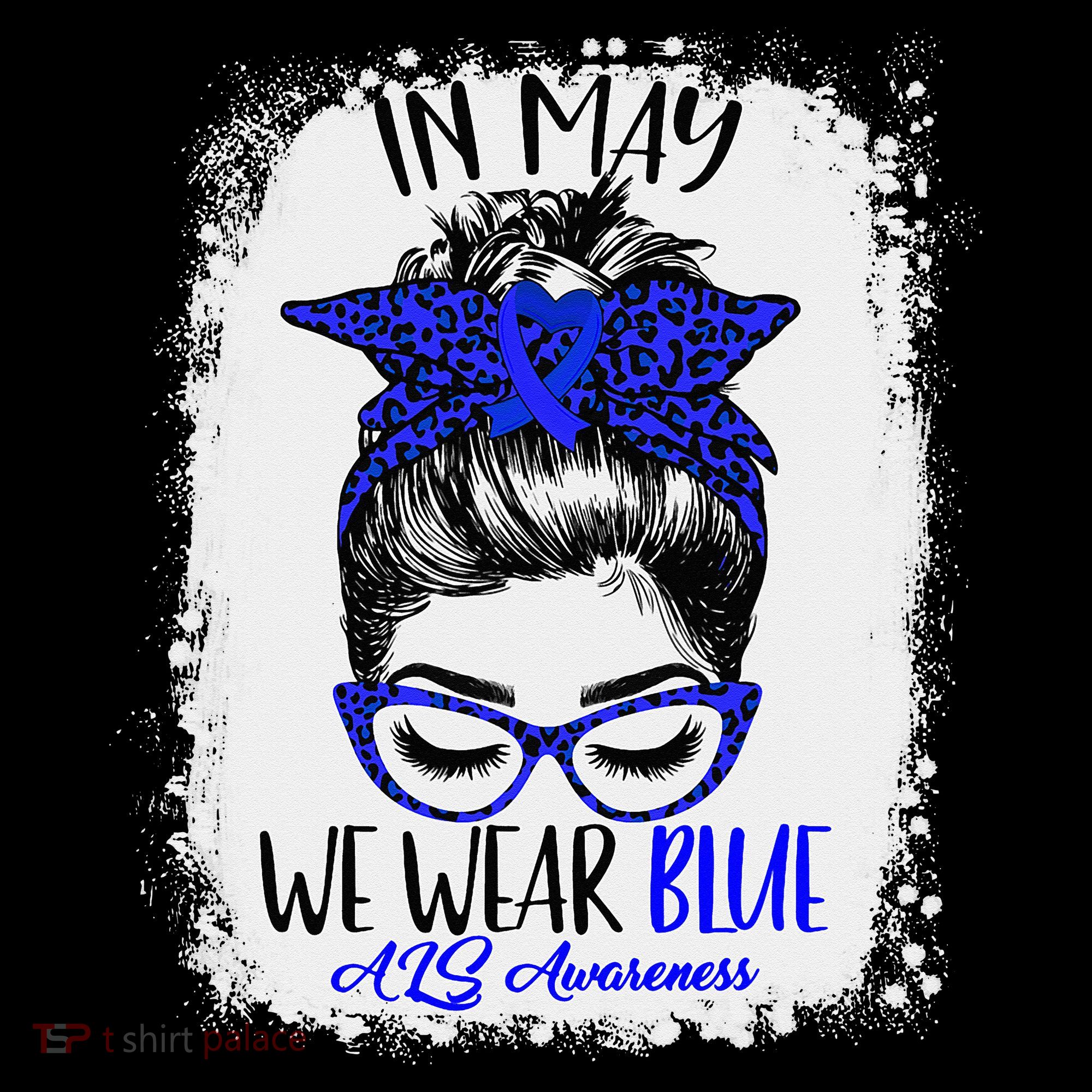 Bleached Leopard Messy Bun In May We Wear Blue ALS Awareness Women's Hoodie