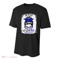 Bleached Leopard Messy Bun In May We Wear Blue ALS Awareness Youth Performance Sprint T-Shirt thumb 0