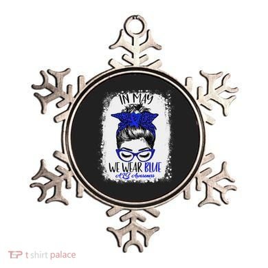 Bleached Leopard Messy Bun In May We Wear Blue ALS Awareness Ornament