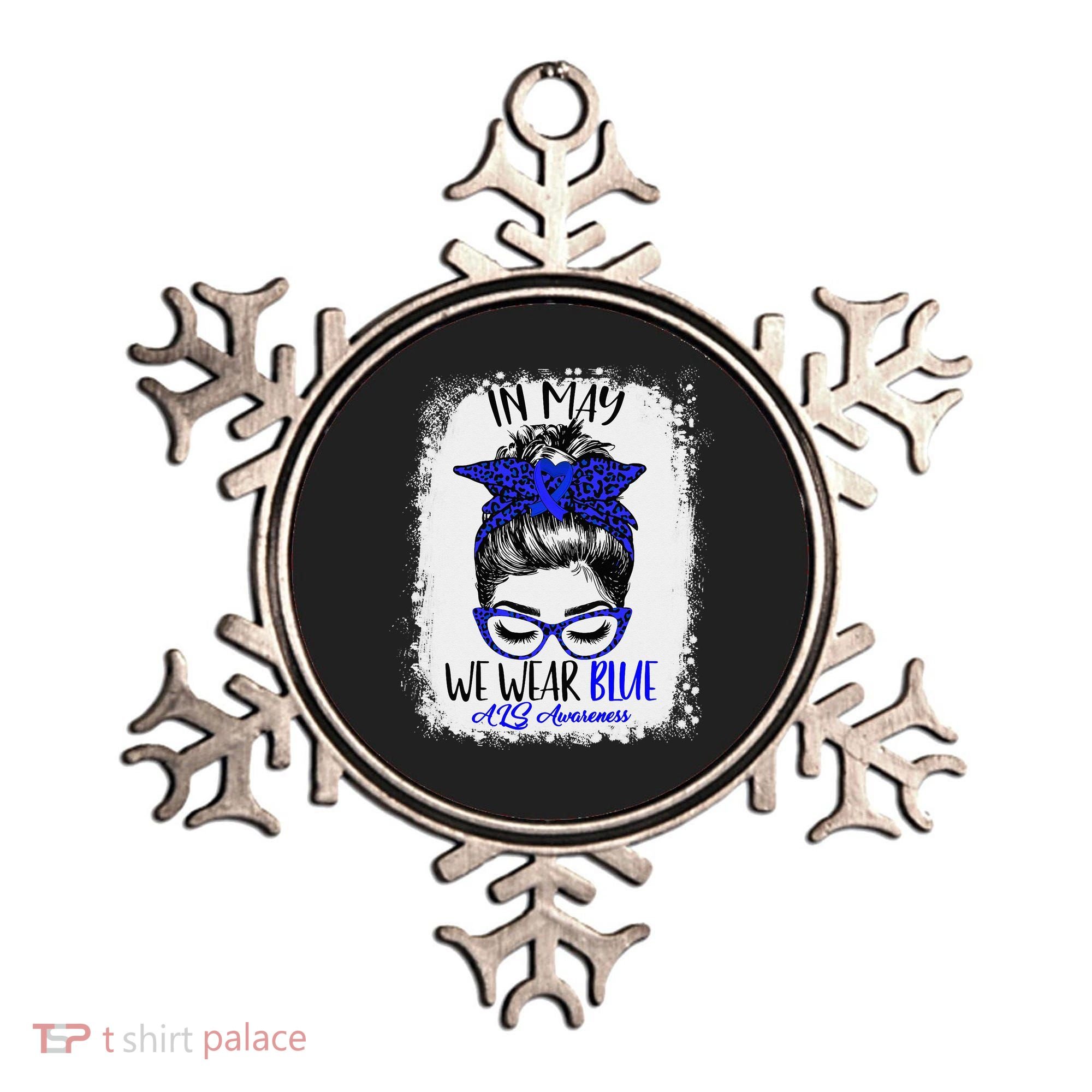 Bleached Leopard Messy Bun In May We Wear Blue ALS Awareness Ornament