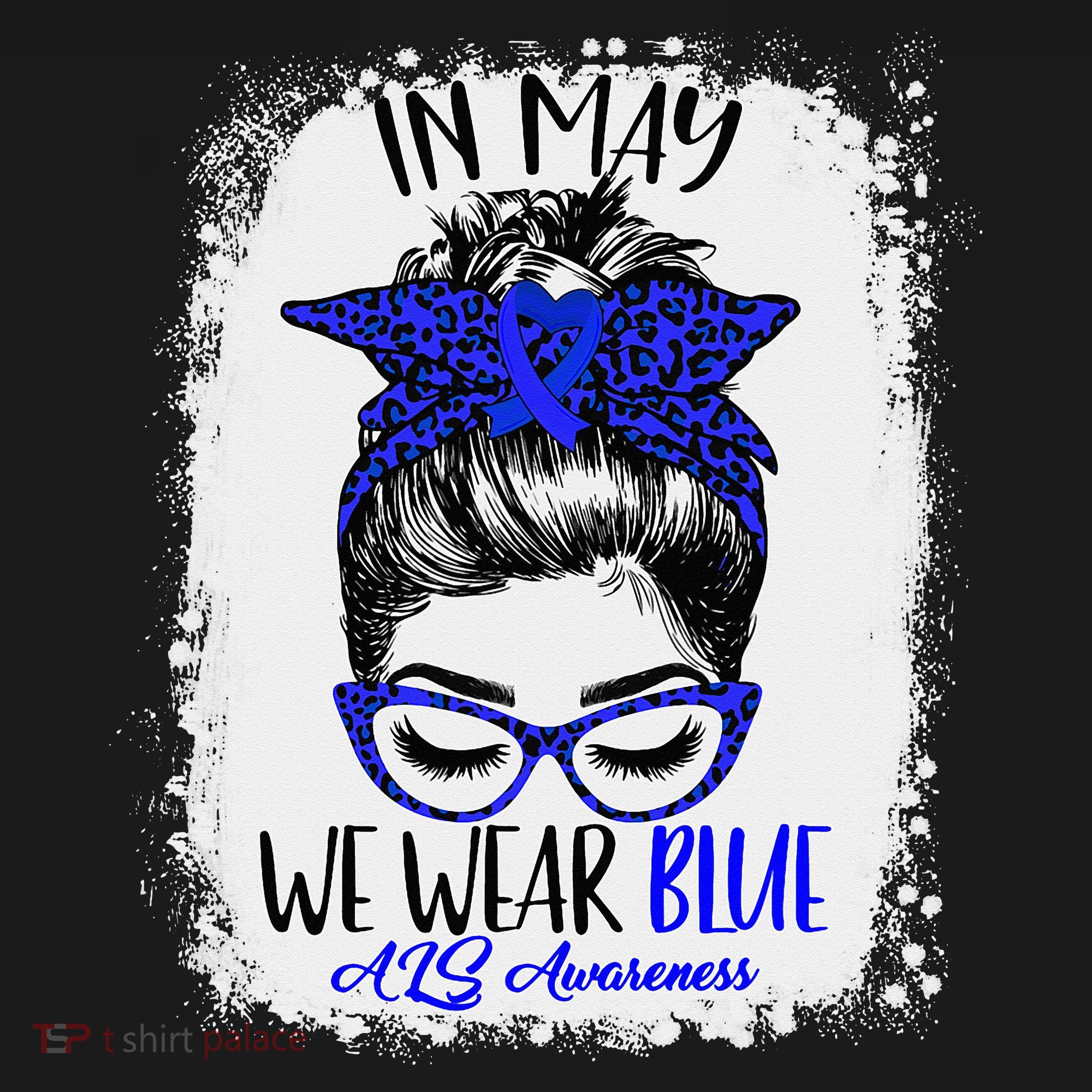 Bleached Leopard Messy Bun In May We Wear Blue ALS Awareness Women's Tank Top