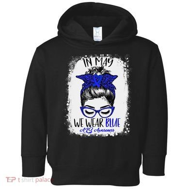 Bleached Leopard Messy Bun In May We Wear Blue ALS Awareness Toddler Hoodie
