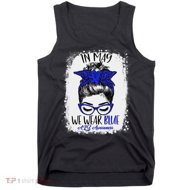 Bleached Leopard Messy Bun In May We Wear Blue ALS Awareness Tank Top