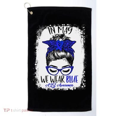 Bleached Leopard Messy Bun In May We Wear Blue ALS Awareness Golf Towel
