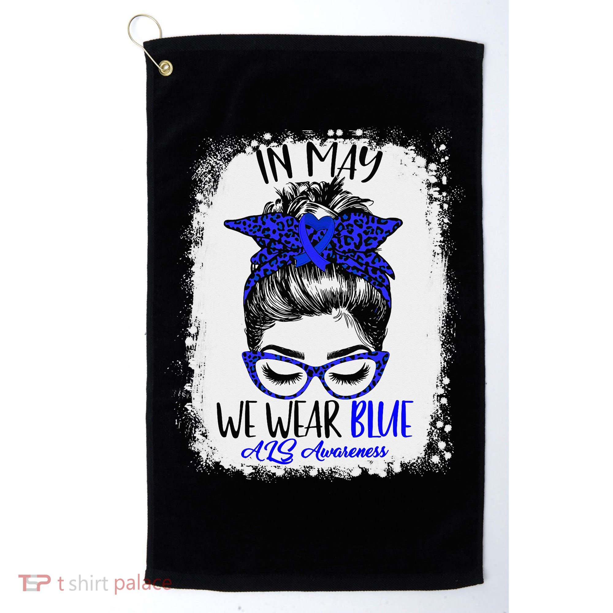 Bleached Leopard Messy Bun In May We Wear Blue ALS Awareness Golf Towel
