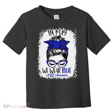 Bleached Leopard Messy Bun In May We Wear Blue ALS Awareness Toddler T-Shirt