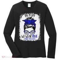Bleached Leopard Messy Bun In May We Wear Blue ALS Awareness Women's Long Sleeve Shirt thumb 0