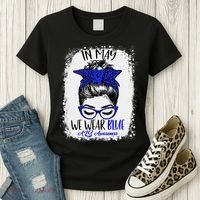 Bleached Leopard Messy Bun In May We Wear Blue ALS Awareness Women's T-Shirt thumb 3