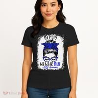 Bleached Leopard Messy Bun In May We Wear Blue ALS Awareness Women's T-Shirt thumb 4