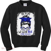 Bleached Leopard Messy Bun In May We Wear Blue ALS Awareness Kids Sweatshirt thumb 0