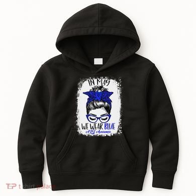 Bleached Leopard Messy Bun In May We Wear Blue ALS Awareness Kids Hoodie